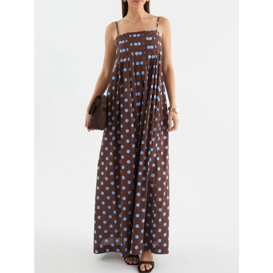 Polka Dot Pleated Detail Maxi Dress Apparel and Accessories