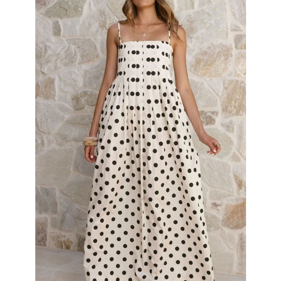 Polka Dot Pleated Detail Maxi Dress Apparel and Accessories