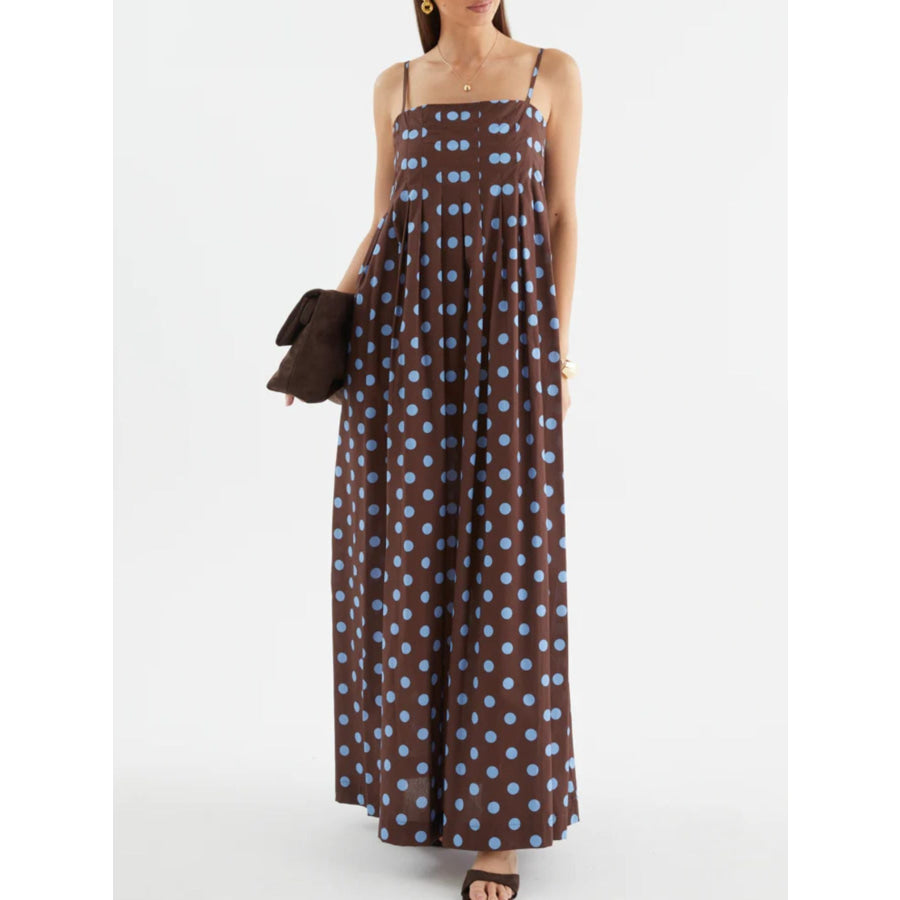 Polka Dot Pleated Detail Maxi Dress Apparel and Accessories