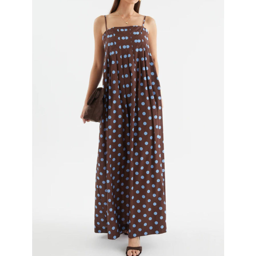 Polka Dot Pleated Detail Maxi Dress Apparel and Accessories