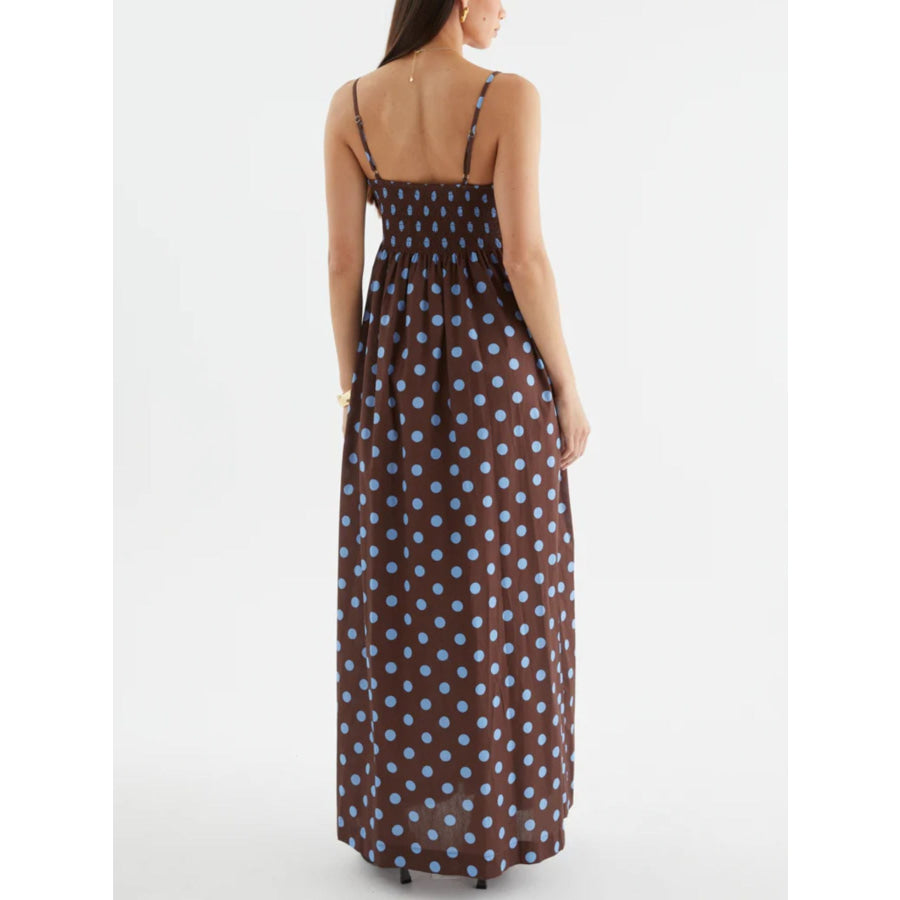Polka Dot Pleated Detail Maxi Dress Apparel and Accessories
