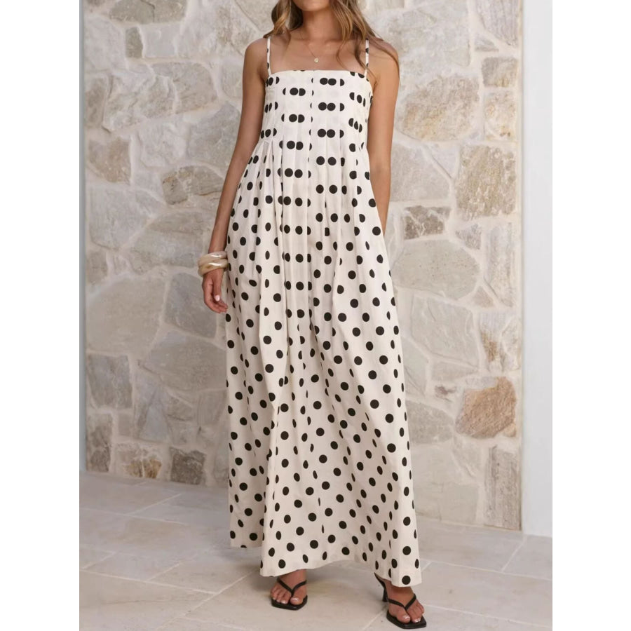 Polka Dot Pleated Detail Maxi Dress Apparel and Accessories