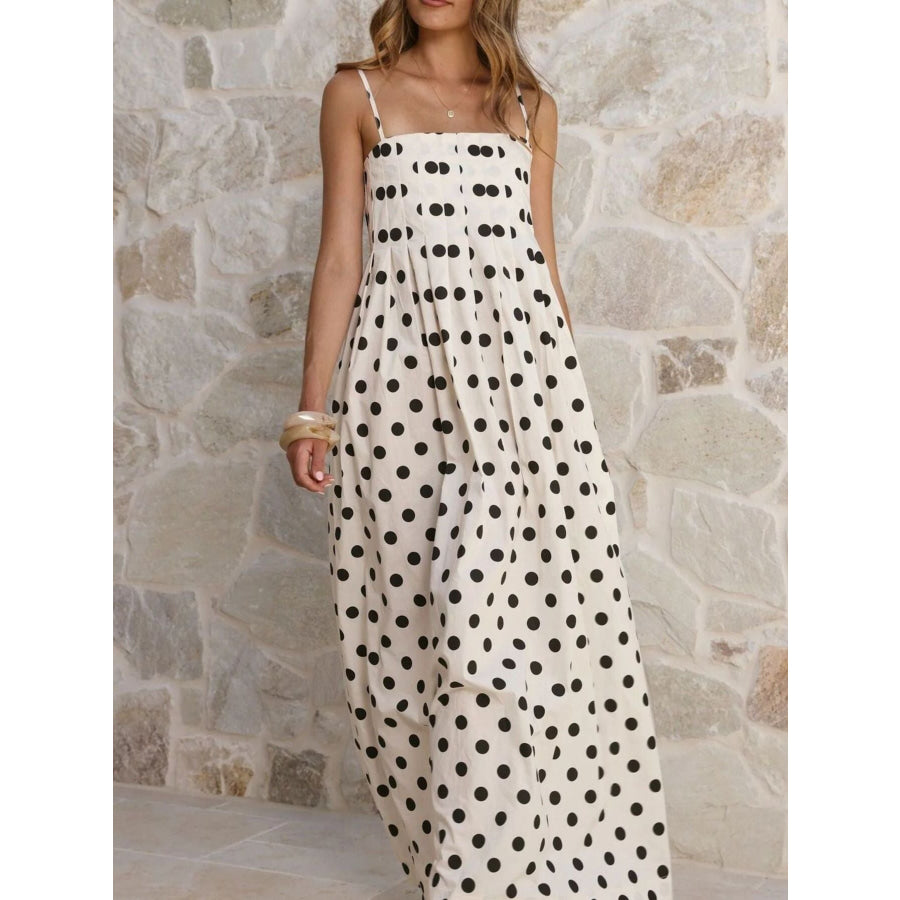 Polka Dot Pleated Detail Maxi Dress Apparel and Accessories