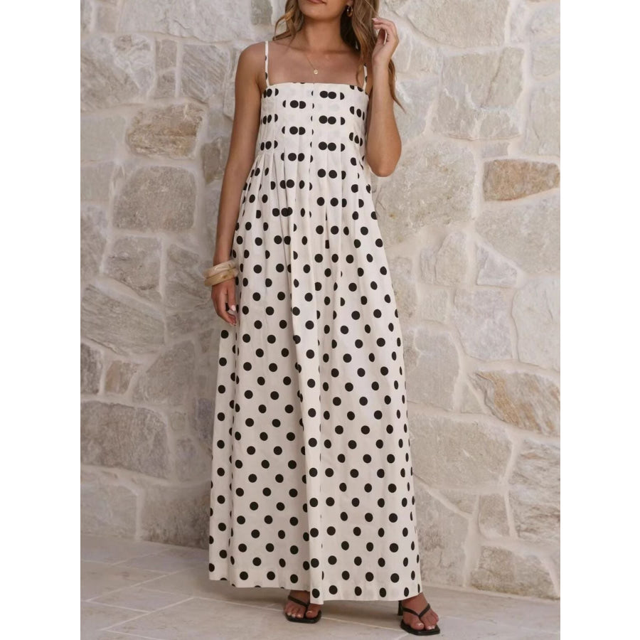 Polka Dot Pleated Detail Maxi Dress Cream / S Apparel and Accessories