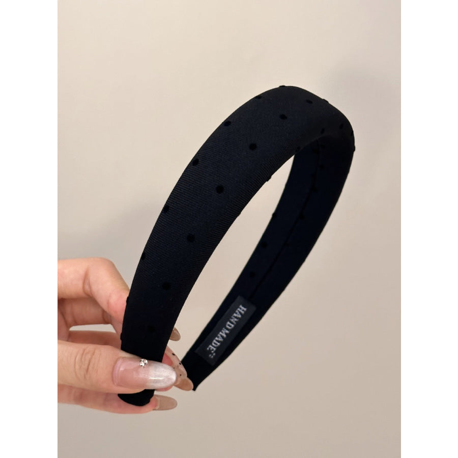 Polka Dot Polyester Wide Headband Black / One Size Apparel and Accessories