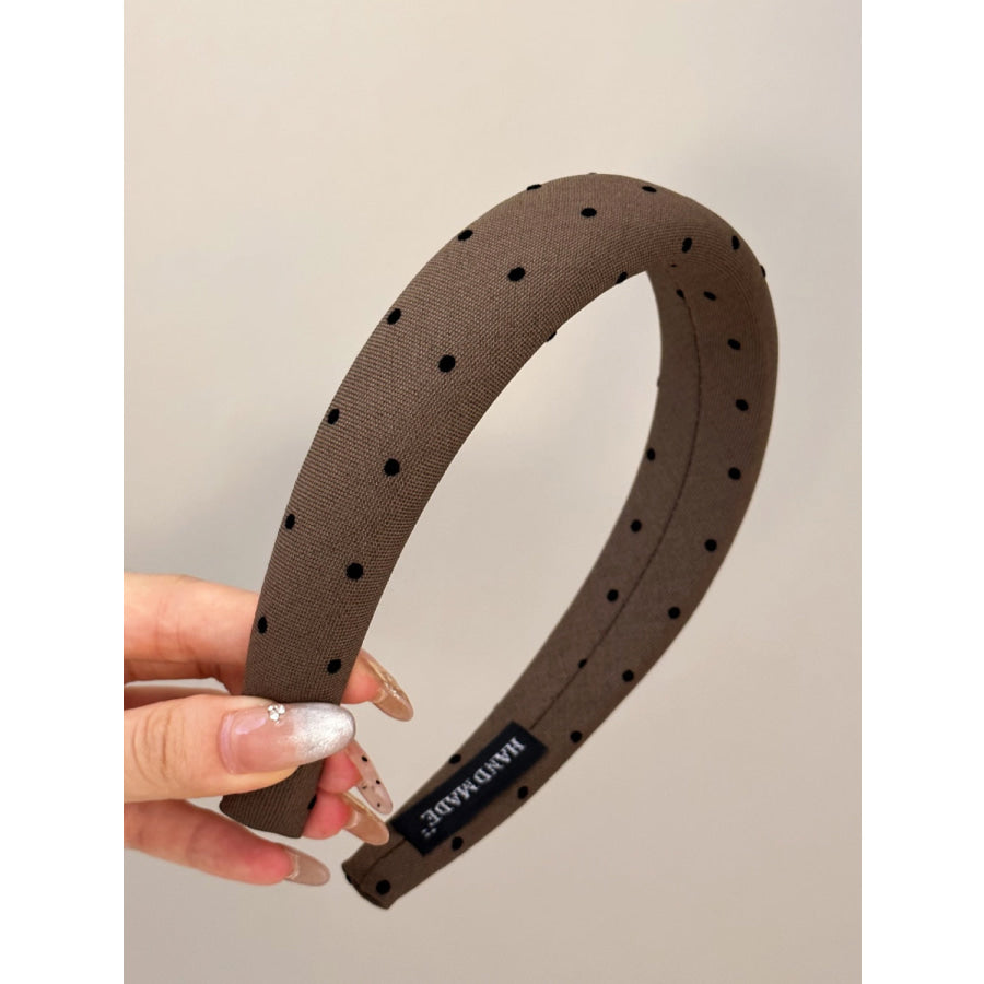 Polka Dot Polyester Wide Headband Coffee Brown / One Size Apparel and Accessories