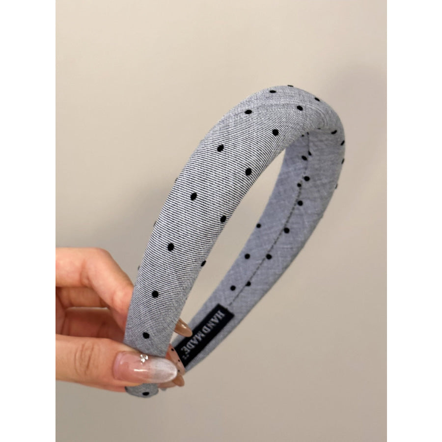 Polka Dot Polyester Wide Headband Dark Gray / One Size Apparel and Accessories