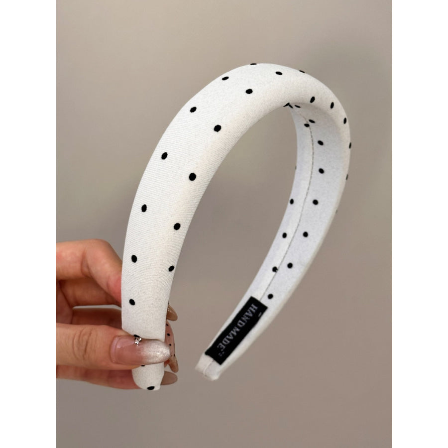 Polka Dot Polyester Wide Headband White / One Size Apparel and Accessories