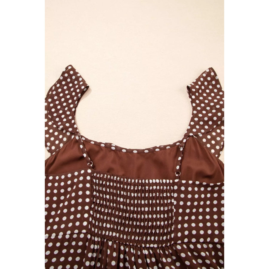 Polka Dot Print Backless Ruffled Tiered Maxi Dress Apparel and Accessories