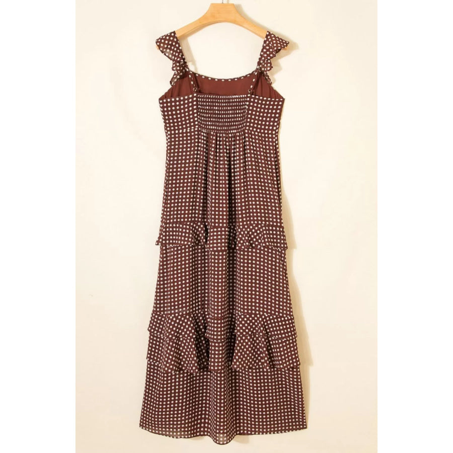 Polka Dot Print Backless Ruffled Tiered Maxi Dress Apparel and Accessories