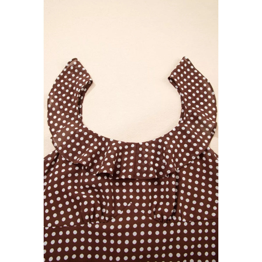 Polka Dot Print Backless Ruffled Tiered Maxi Dress Apparel and Accessories