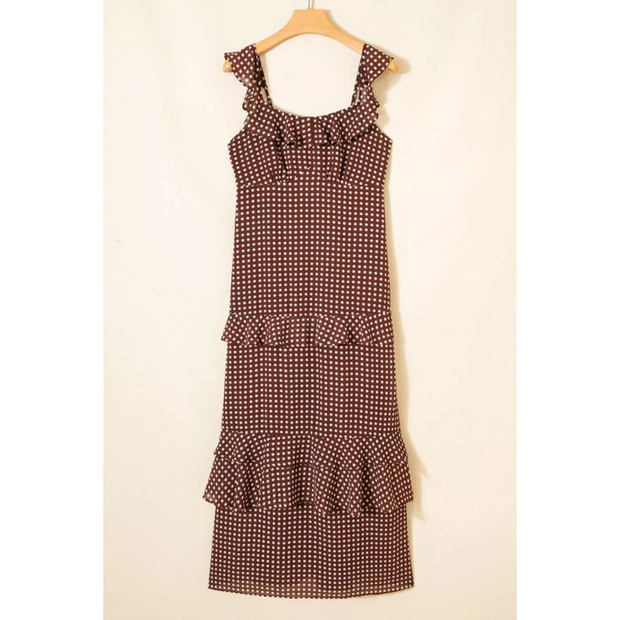 Polka Dot Print Backless Ruffled Tiered Maxi Dress Apparel and Accessories