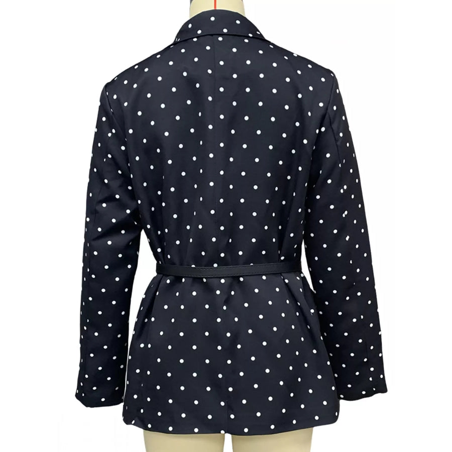Polka Dot Print Belted Blazer Apparel and Accessories