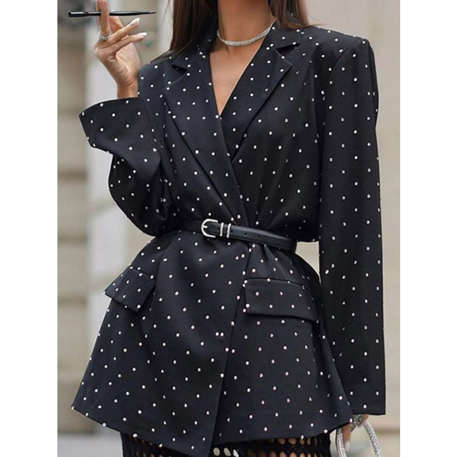 Polka Dot Print Belted Blazer Black / S Apparel and Accessories