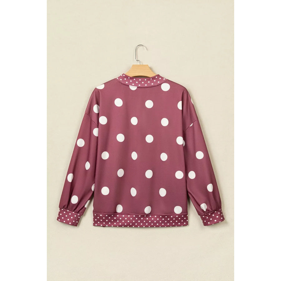 Polka Dot Print Contrast Detail Oversized Tunic Sweatshirt Apparel and Accessories