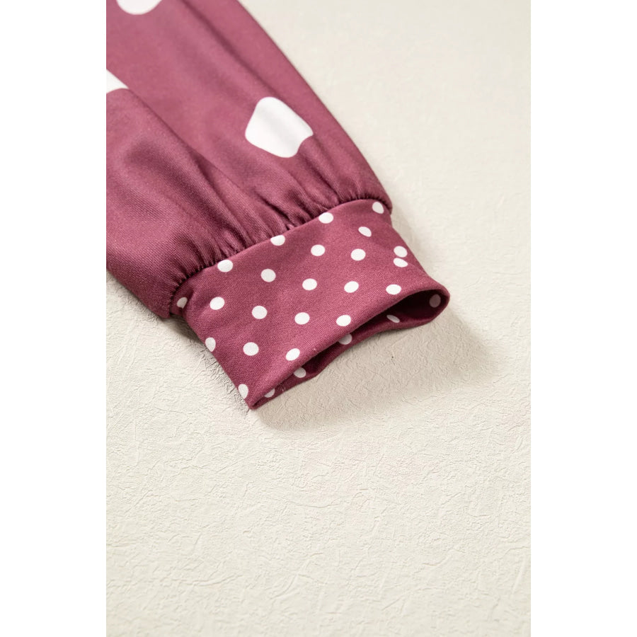 Polka Dot Print Contrast Detail Oversized Tunic Sweatshirt Apparel and Accessories