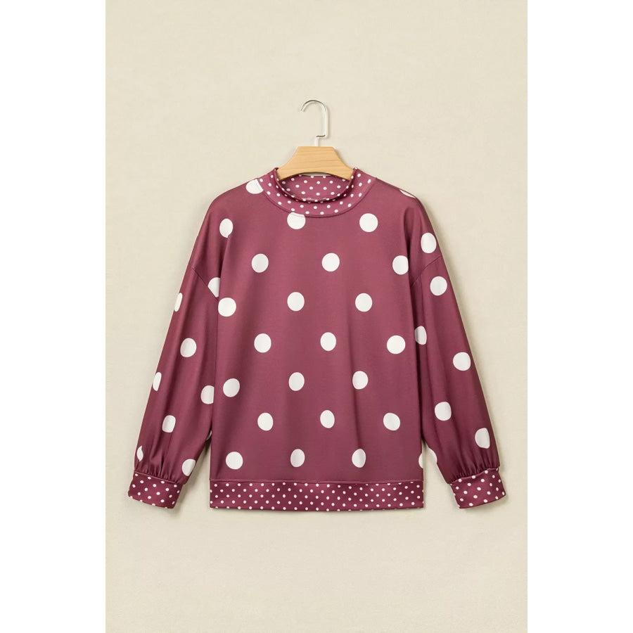Polka Dot Print Contrast Detail Oversized Tunic Sweatshirt Apparel and Accessories