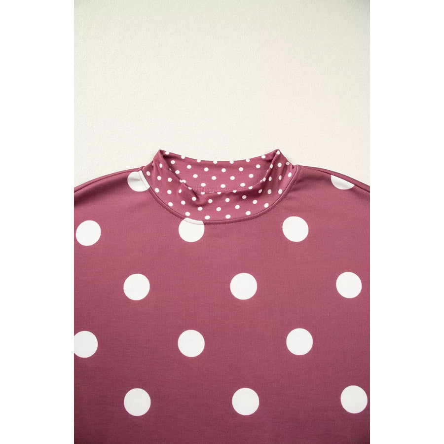 Polka Dot Print Contrast Detail Oversized Tunic Sweatshirt Apparel and Accessories