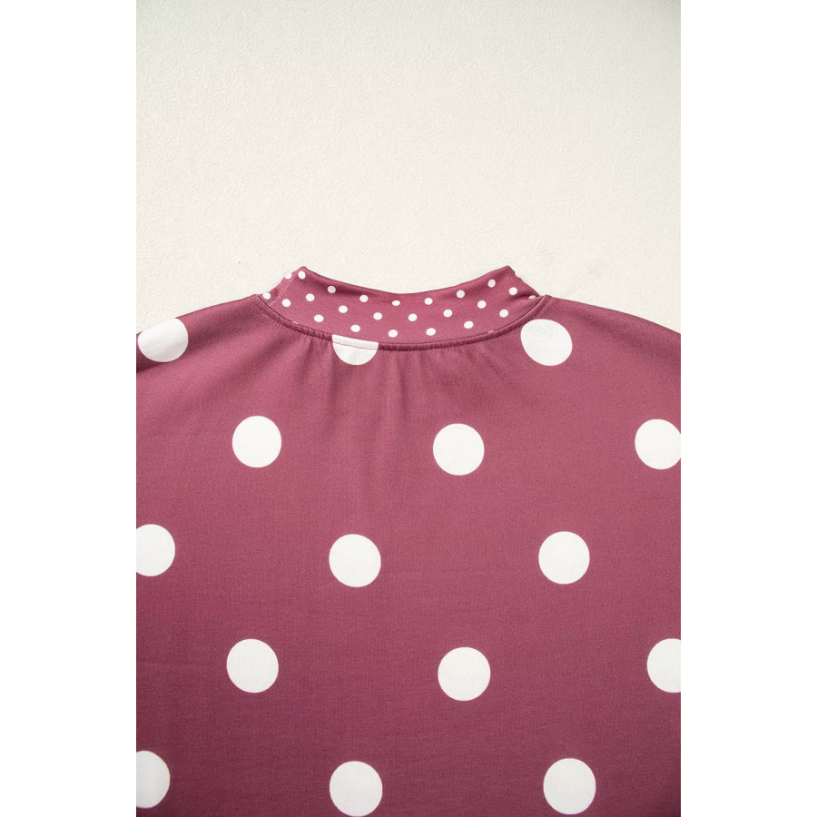 Polka Dot Print Contrast Detail Oversized Tunic Sweatshirt Apparel and Accessories
