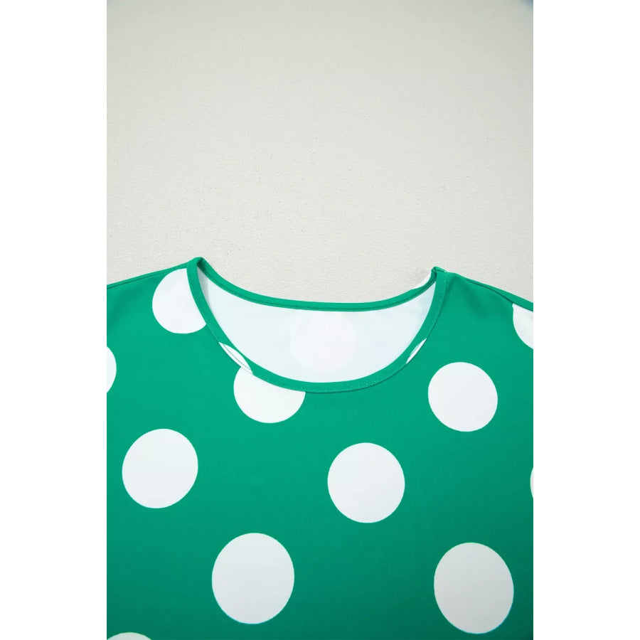 Polka Dot Print Cropped Tee Bodycon Skort 2pcs Set Apparel and Accessories