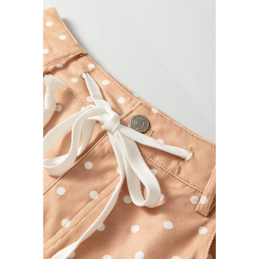 Polka Dot Print Drawstring Wide Leg Pants Apparel and Accessories