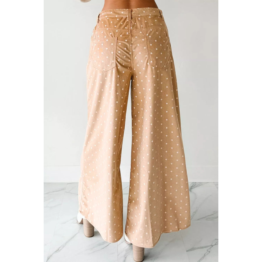 Polka Dot Print Drawstring Wide Leg Pants Apparel and Accessories
