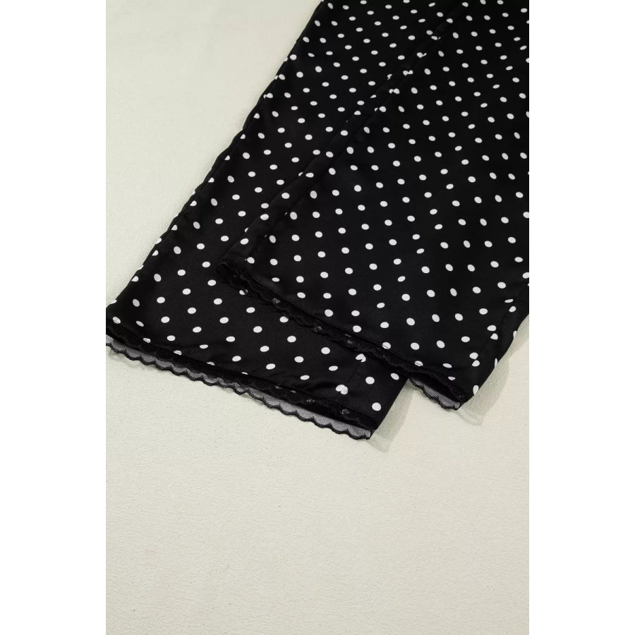 Polka Dot Print Elastic Waist Lace Hem Loose Pants Apparel and Accessories