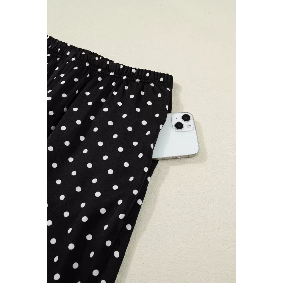 Polka Dot Print Elastic Waist Lace Hem Loose Pants Apparel and Accessories