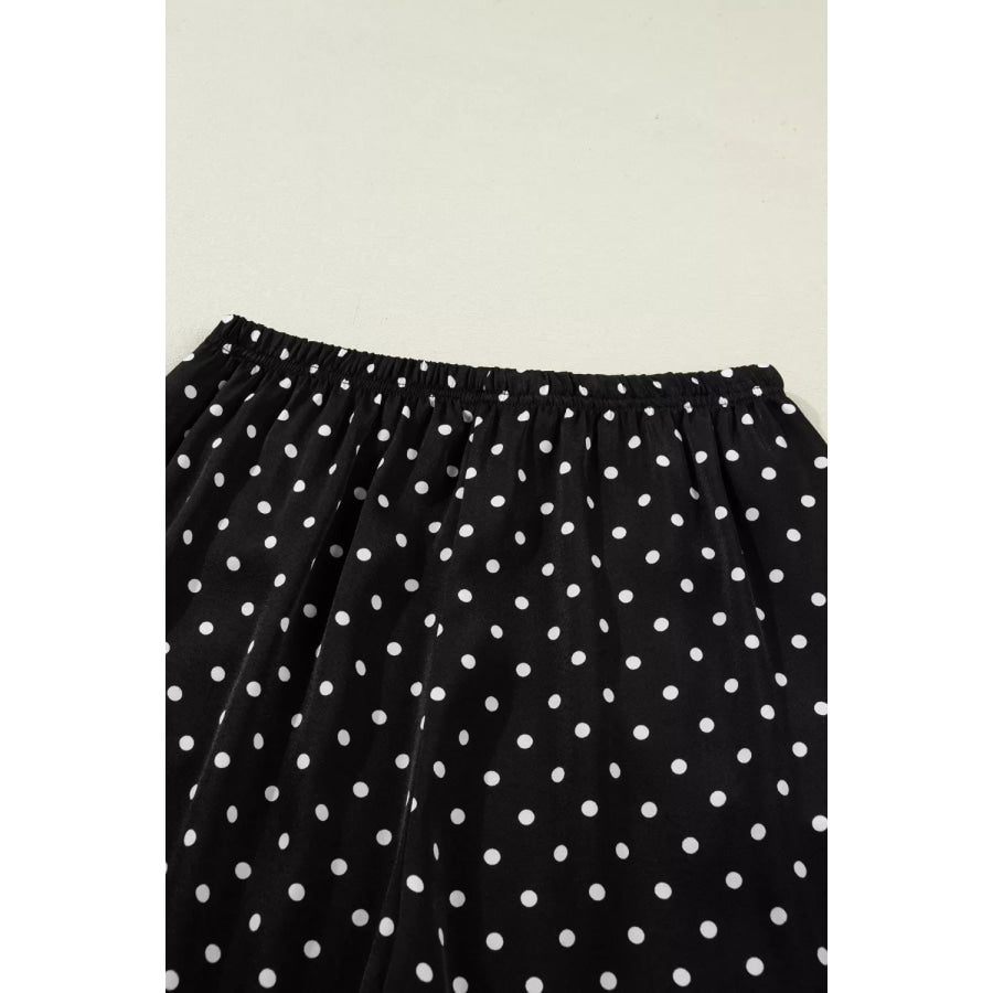Polka Dot Print Elastic Waist Lace Hem Loose Pants Apparel and Accessories