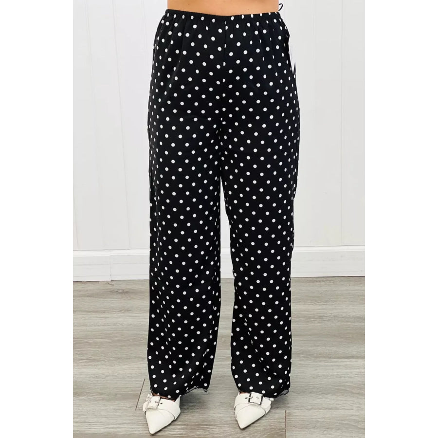 Polka Dot Print Elastic Waist Lace Hem Loose Pants Apparel and Accessories