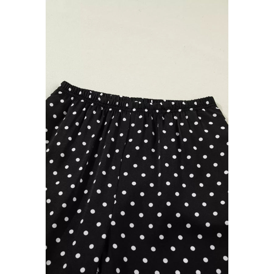 Polka Dot Print Elastic Waist Lace Hem Loose Pants Apparel and Accessories