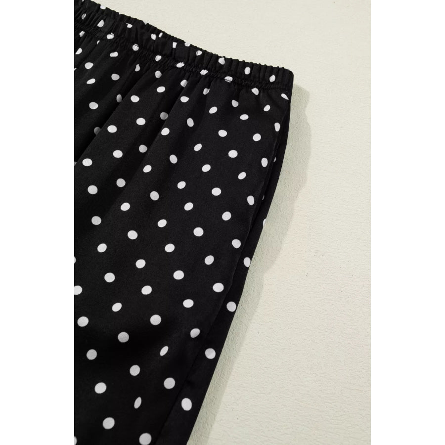 Polka Dot Print Elastic Waist Lace Hem Loose Pants Apparel and Accessories