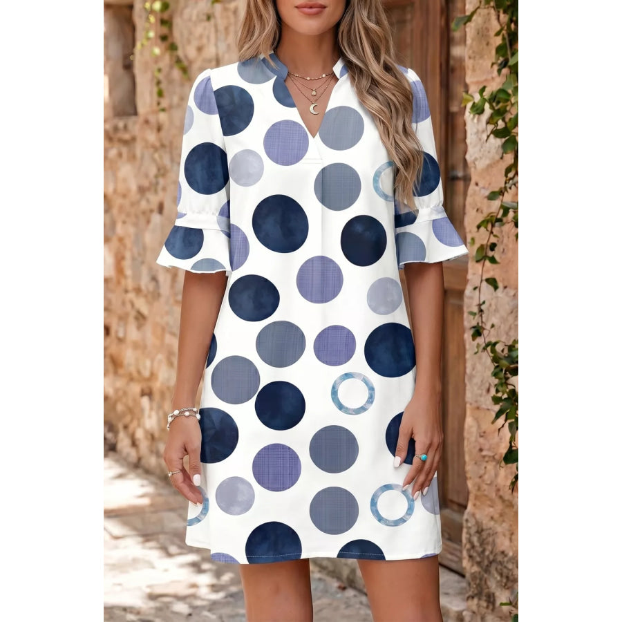 Polka Dot Print Flounced Half Sleeve Casual Vacation Style Mini Dress Apparel and Accessories