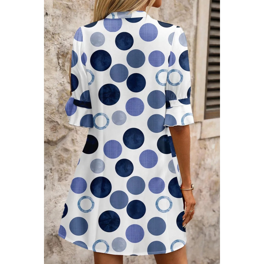 Polka Dot Print Flounced Half Sleeve Casual Vacation Style Mini Dress Apparel and Accessories