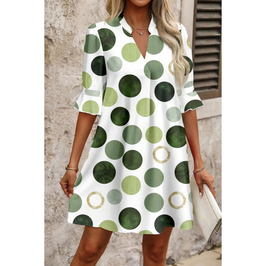 Polka Dot Print Flounced Half Sleeve Casual Vacation Style Mini Dress Apparel and Accessories