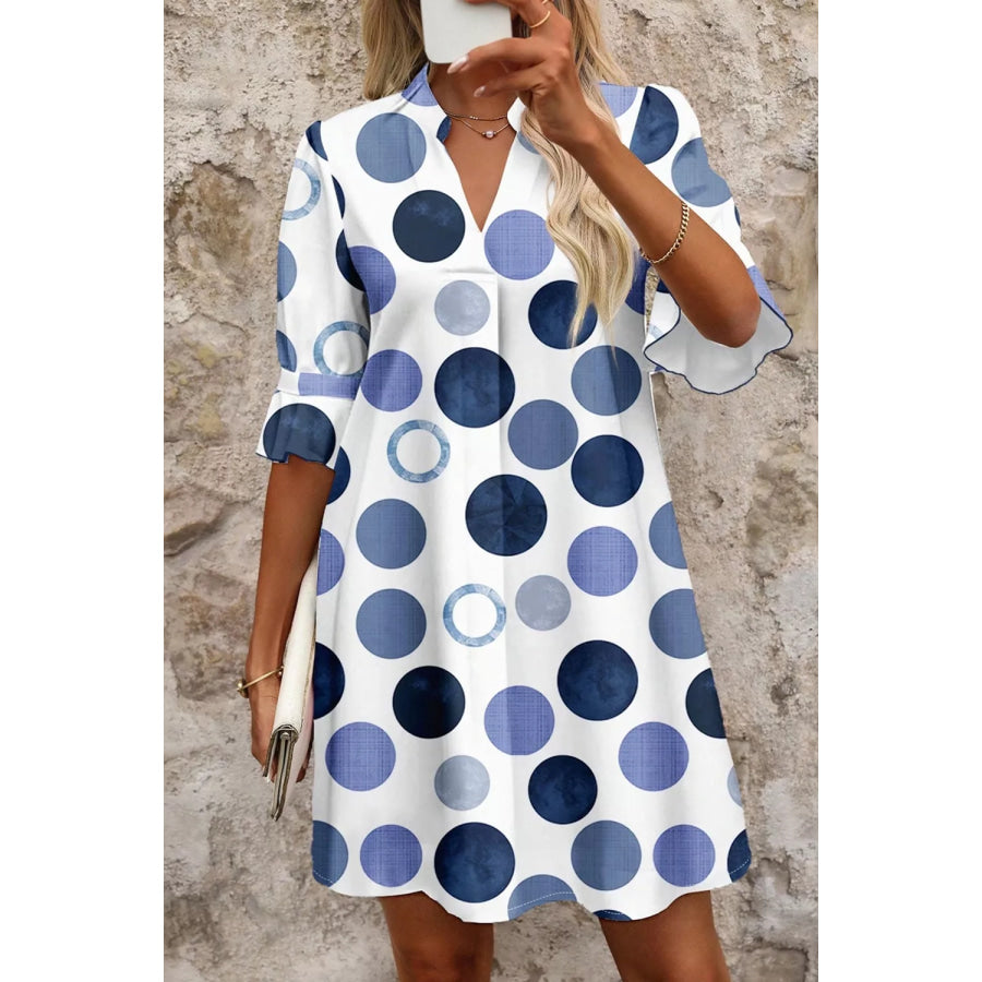 Polka Dot Print Flounced Half Sleeve Casual Vacation Style Mini Dress Apparel and Accessories