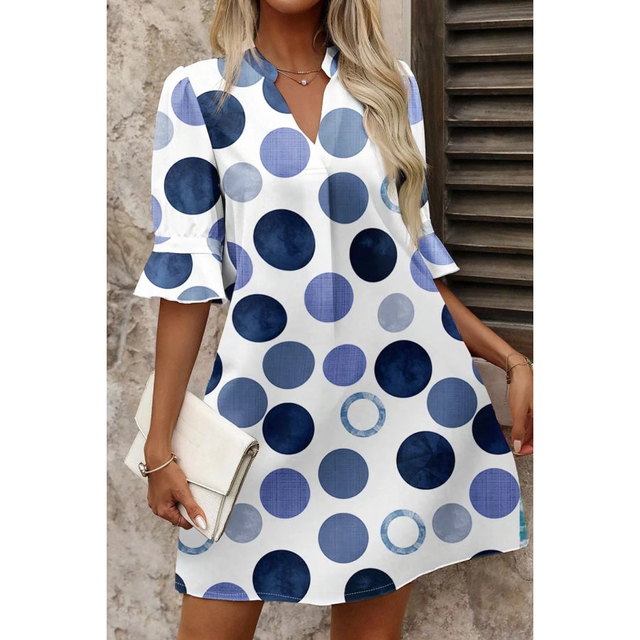 Polka Dot Print Flounced Half Sleeve Casual Vacation Style Mini Dress Apparel and Accessories