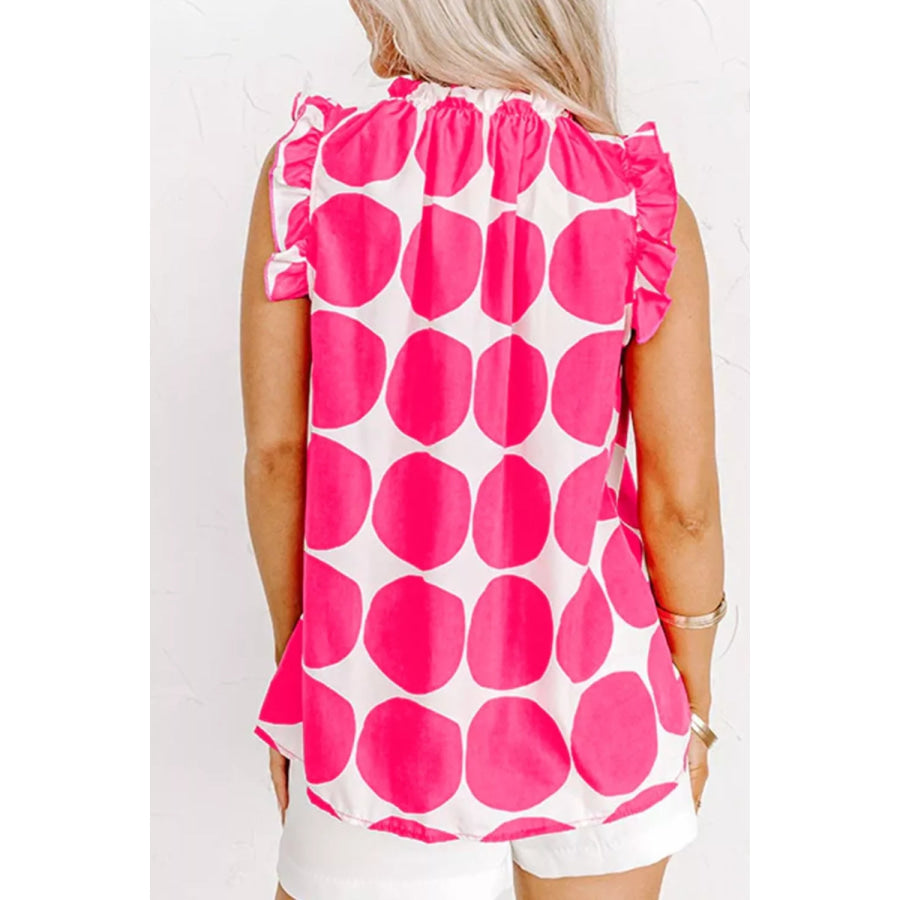 Polka Dot Print Frilled Round Neck Shift Tank Top Apparel and Accessories