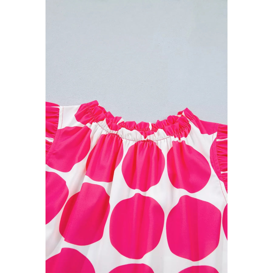 Polka Dot Print Frilled Round Neck Shift Tank Top Apparel and Accessories