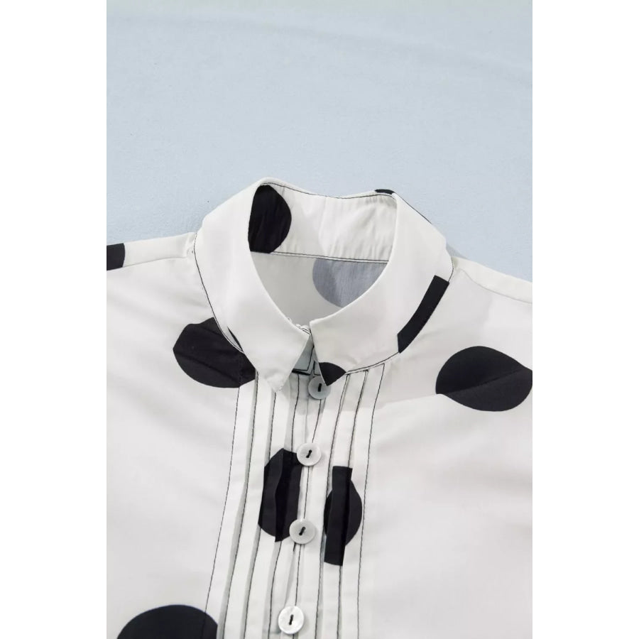 Polka Dot Print Half Button Ruffled Short Sleeve Loose Mini Dress Apparel and Accessories