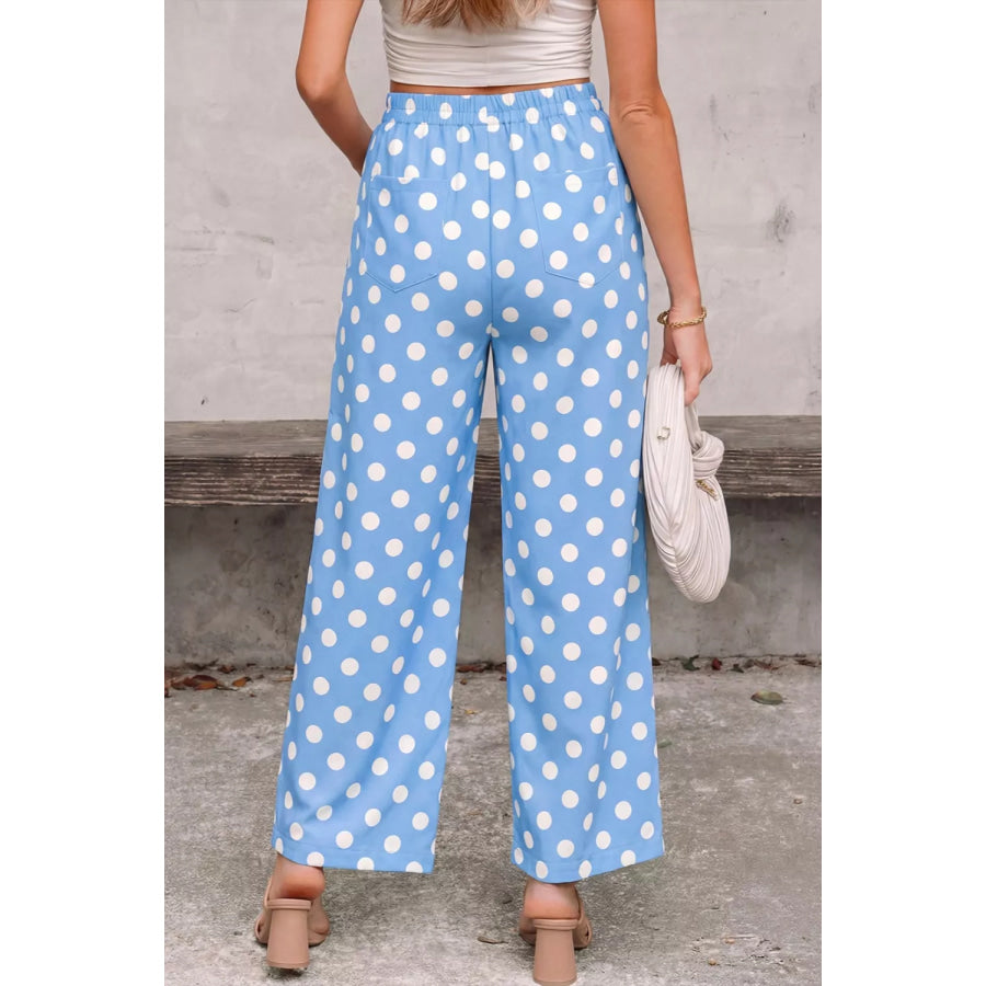 Polka Dot Print Patched Pocket Mid-rise Straight Leg Pants Apparel and Accessories