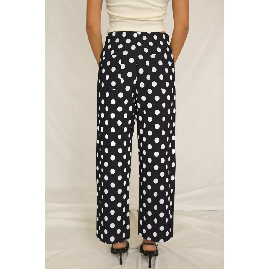 Polka Dot Print Patched Pocket Mid-rise Straight Leg Pants Apparel and Accessories