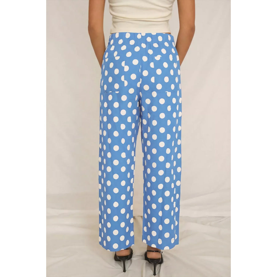Polka Dot Print Patched Pocket Mid-rise Straight Leg Pants Apparel and Accessories