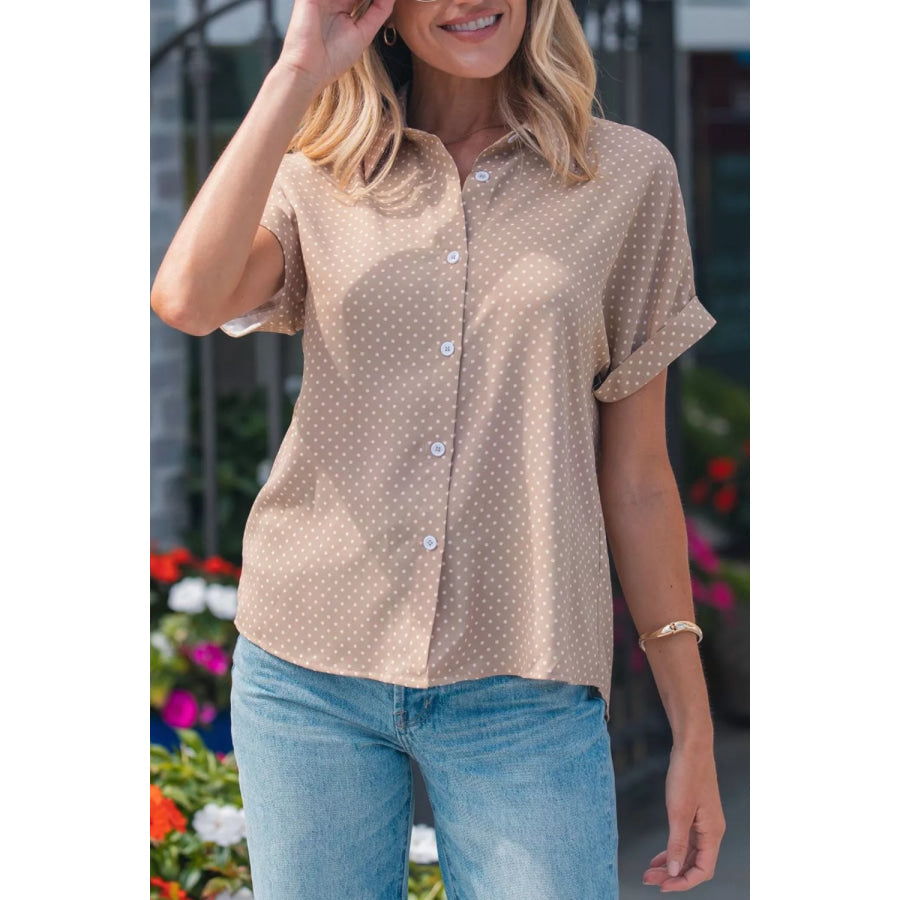 Polka Dot Print Short Sleeve Shirt Apparel and Accessories