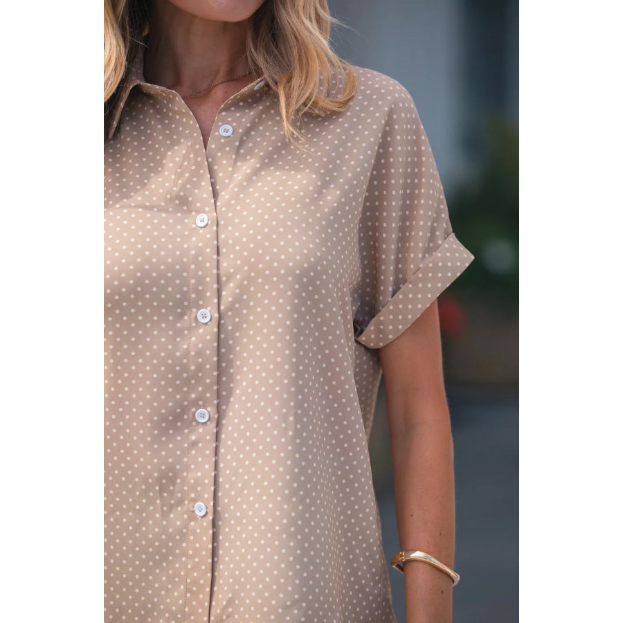 Polka Dot Print Short Sleeve Shirt Apparel and Accessories