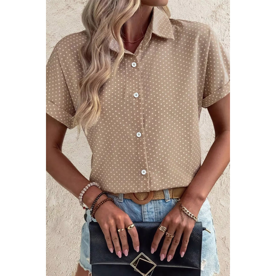 Polka Dot Print Short Sleeve Shirt Apparel and Accessories
