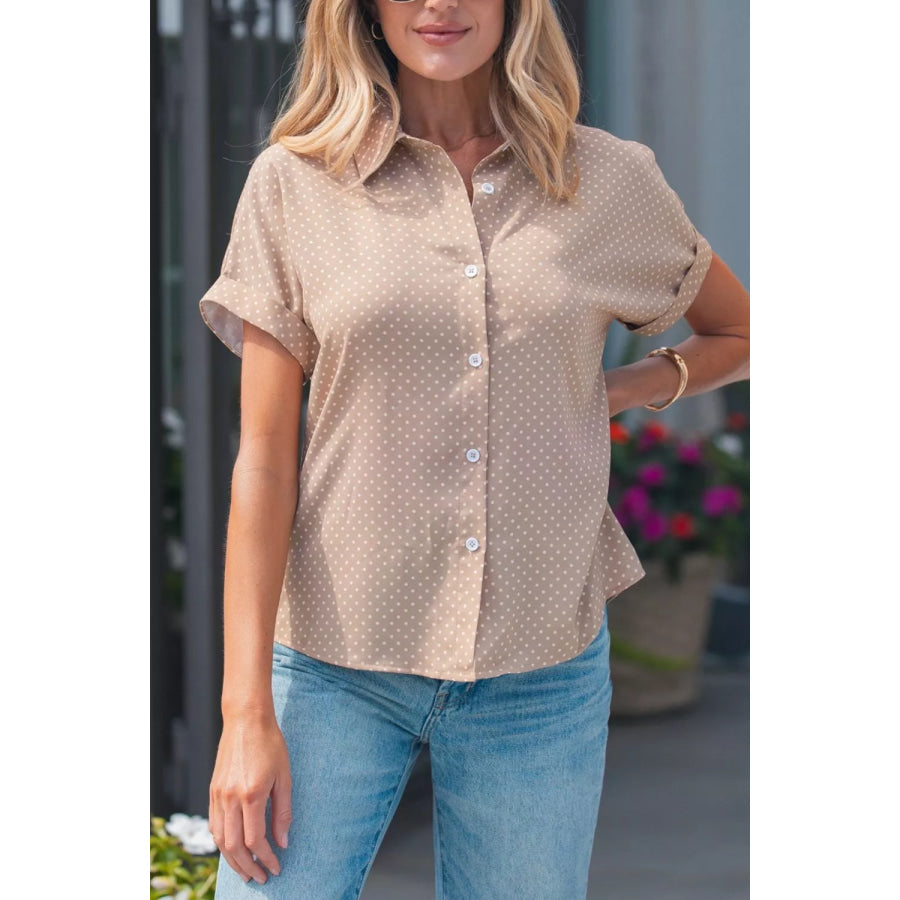 Polka Dot Print Short Sleeve Shirt Apparel and Accessories