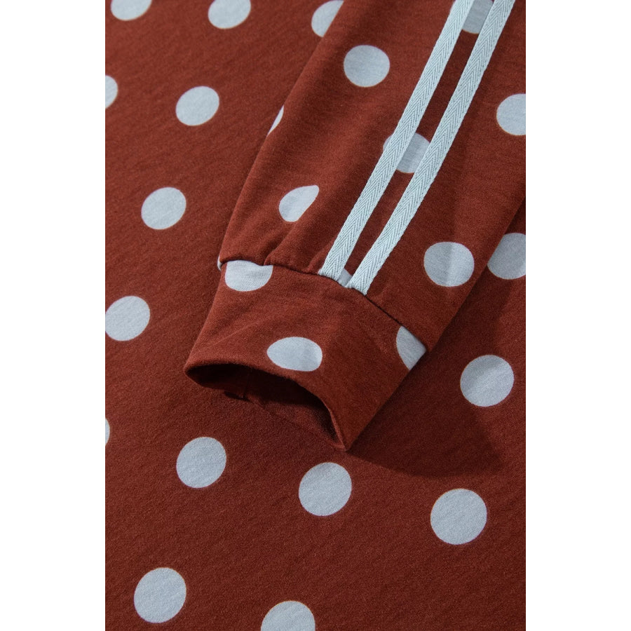 Polka Dot Print Side Stripe Detail Long Sleeve Top Casual Pant Set Apparel and Accessories