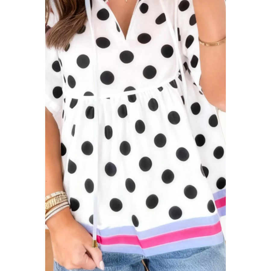 Polka Dot Print Tie-Neck Blouse Apparel and Accessories