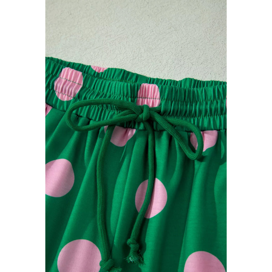 Polka Dot Print V Neck Tee Short Set Apparel and Accessories